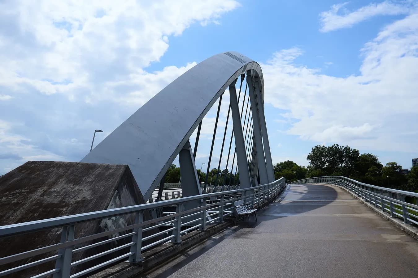 Main Street bridge arch against the sky